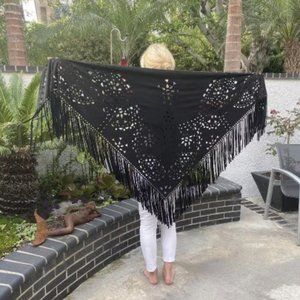 Flowy Ultra suede shawl, shawl, wrap, Black fringed Shawl, Piano scarf
